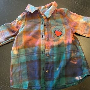 Unique Acid Wash Plaid Shirt with ❤️ Patch